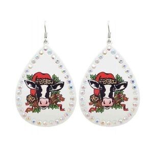 Christmas Cow Teardrop Rhinestone Earrings